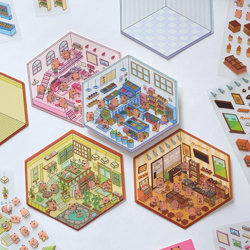 1Set Cartoon Capybara Simulation Cabin Stickers Cute Diy Landscaping Stickers Creative Hand Account Decoration Stickers Gifts