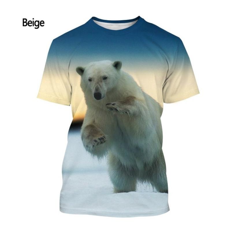 Men's and Women's Summer Casual Short-sleeved T-shirt New Fashion Polar Bear 3d Printing T-shirt
