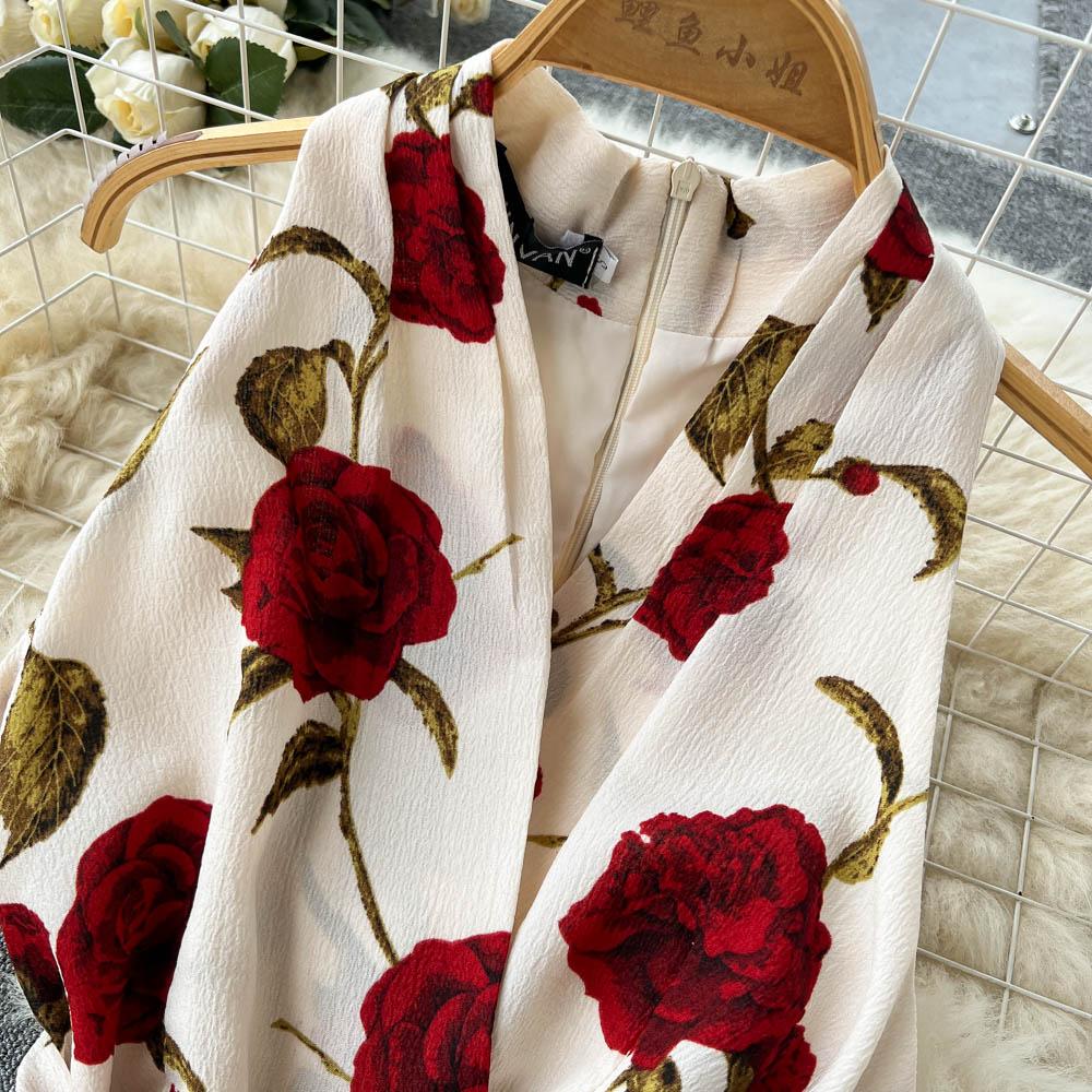 RUGOD Платье с принтом в стиле ретро, ​​лето 2022, новое тонкое платье средней длины с v-образным вырезом и завязкой на талии, летнее платье с v-образным вырезом и поясом