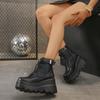 Мода Размер 35-43 Женские Готические Туфли Черные Круглый Носок Платформа Шнуровка Пряжка на Ремне Боковая Молния Ботас Полусапожки Клинья Ботильоны