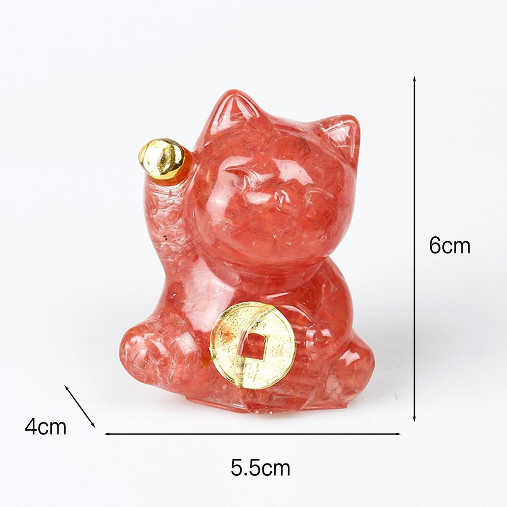 Mini Fortune Cats Statue Decor Crystal Epoxy Resin Cat Statue Attract Good Luck Money Wealth Gift for Men Women Desk Figurines