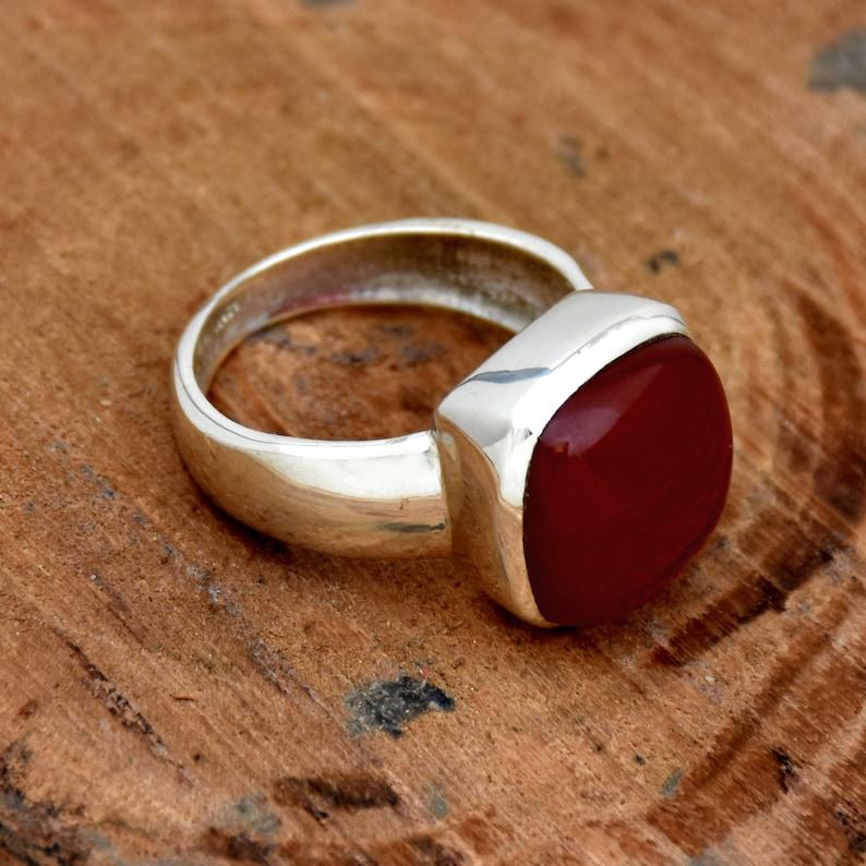 Кольцо с драгоценным камнем из сердолика, твердое кольцо из стерлингового серебра 925 пробы, ювелирные изделия с камнем по случаю рождения, кольцо с безелем, кольцо унисекс, подарок на годовщину