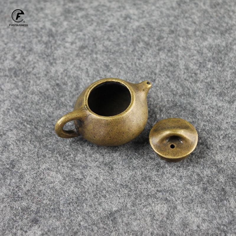 Bronze Mini Finger Teapot Tea Pet Small Pocket Tea Set Figurines Incense Holder Base Tea Pet Desk Decoration Home Decor Ornament
