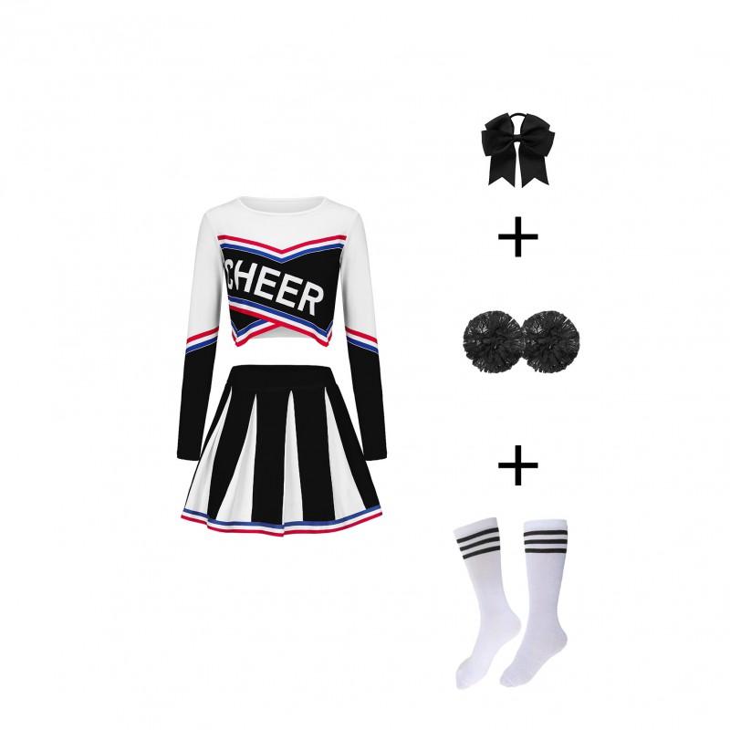 2-Piece Cheerleading Outfit Adult Women College Sports Meet Performance Costume Long Sleeve With Accessories