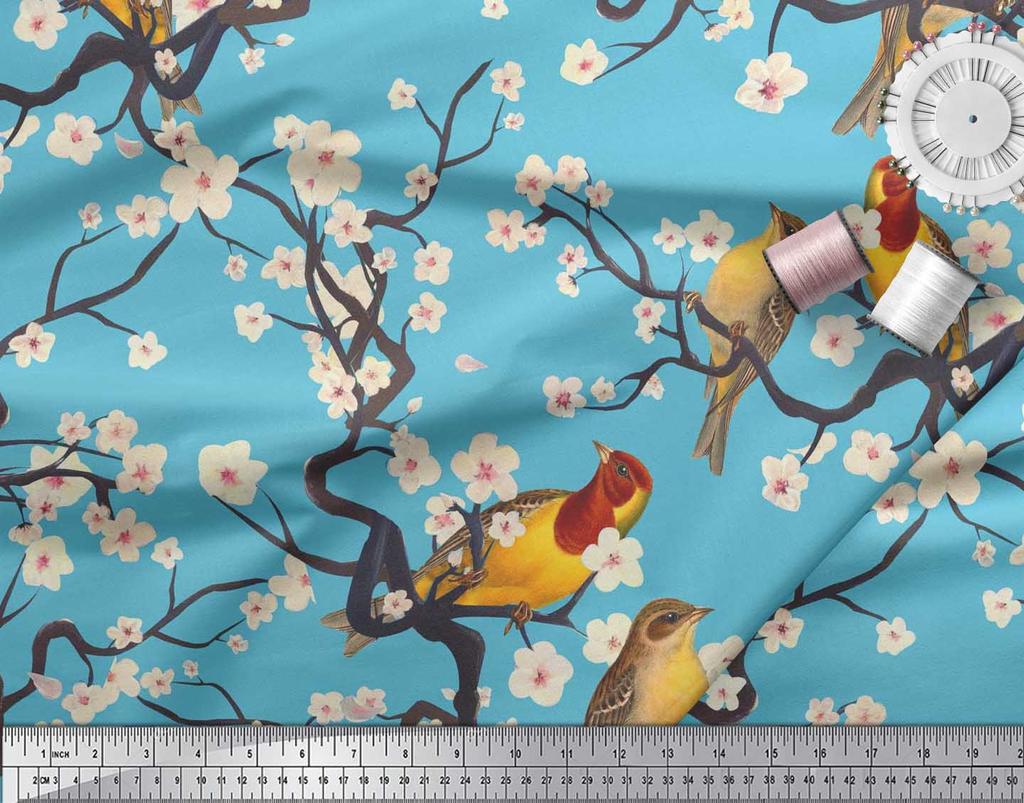 Soimoi Коричневая модальная атласная ткань с изображением рыб | Птицы и яхты Ткань с принтом птиц 1 ярд 42 дюйма