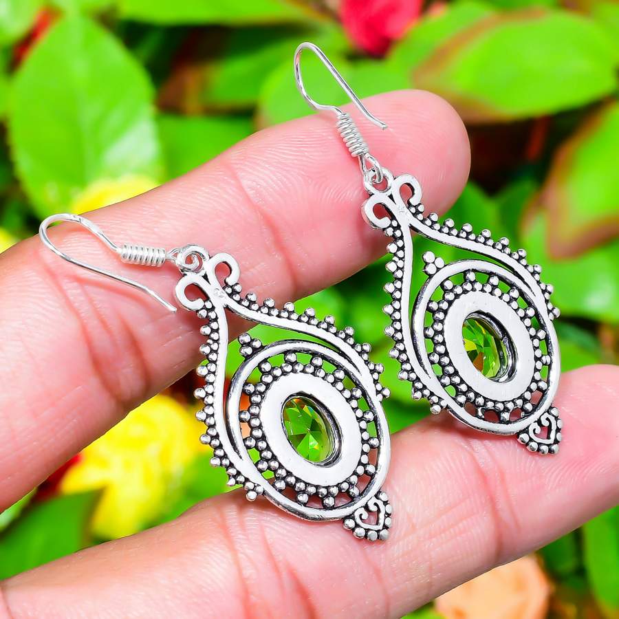 Серьги ручной работы из стерлингового серебра 925 пробы с натуральным драгоценным камнем перидот 2,05 дюйма e4u54