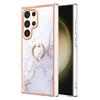 For Samsung Galaxy S24 Ultra Case with Ring Kickstand Marble Pattern Electroplating TPU Back Cover