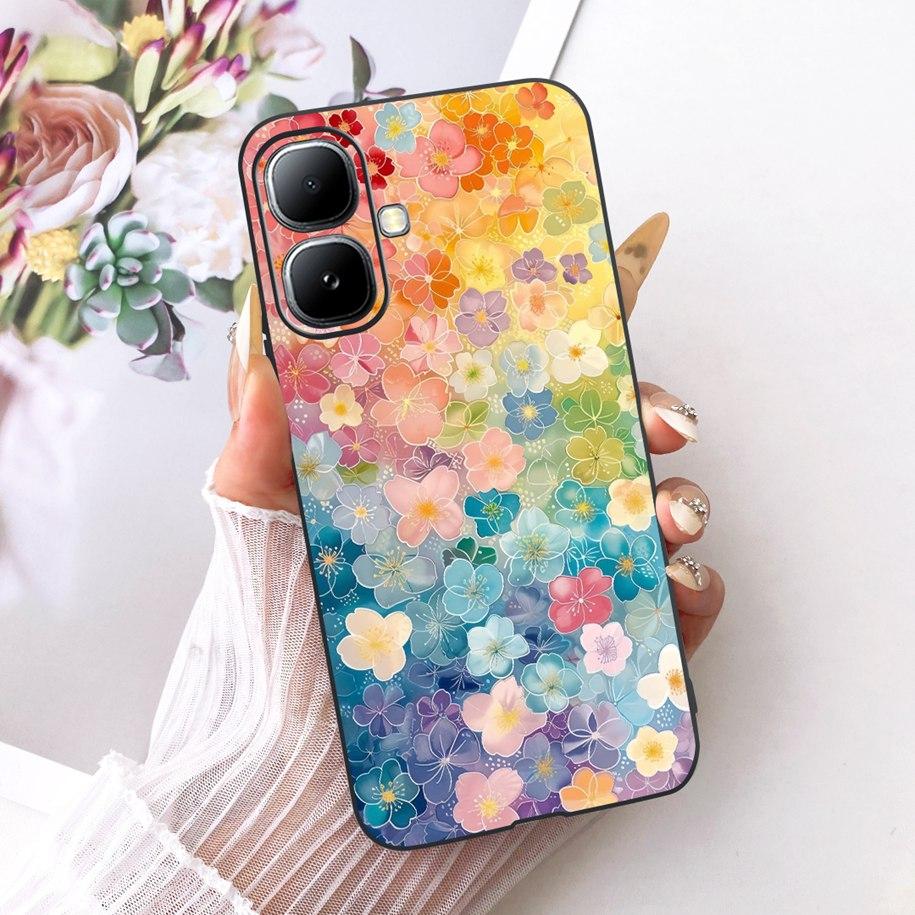For Infinix Smart 20 4G Case New Fashion Flower Pattern Soft Black Silicone Phone Cover For Infinix Smart 20 Bumper Smart20 Para