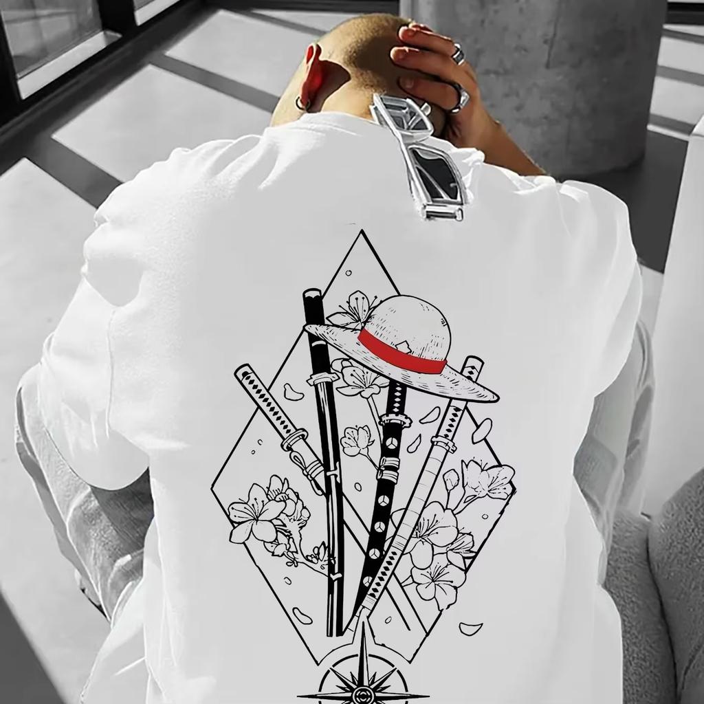 One Piece 2026 Summer Men Cotton Tshirt Streetwear Anime Graphic Oversized Short Sleeve Casual Daily Wear Roronoa Zoro 3 Swords