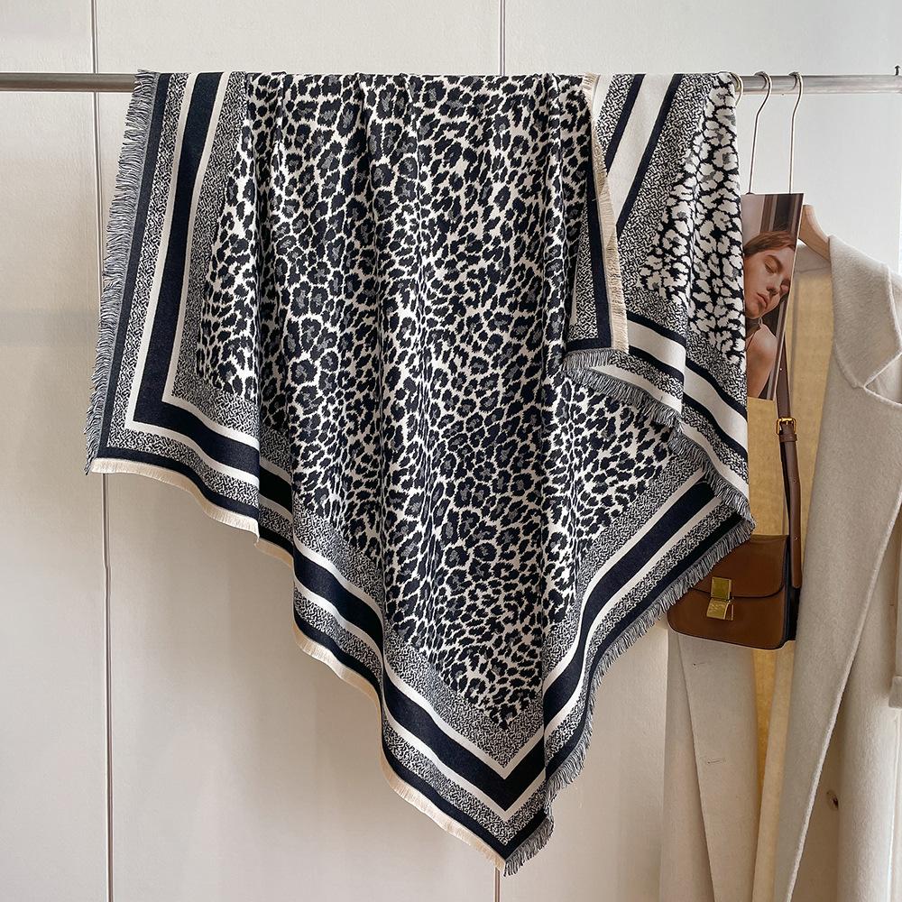 Leopard Print Large Square Scarf Korean Version Versatile Warm Cashmere Scarf Women'S Thickened Women'S Scarf Cape Shawl