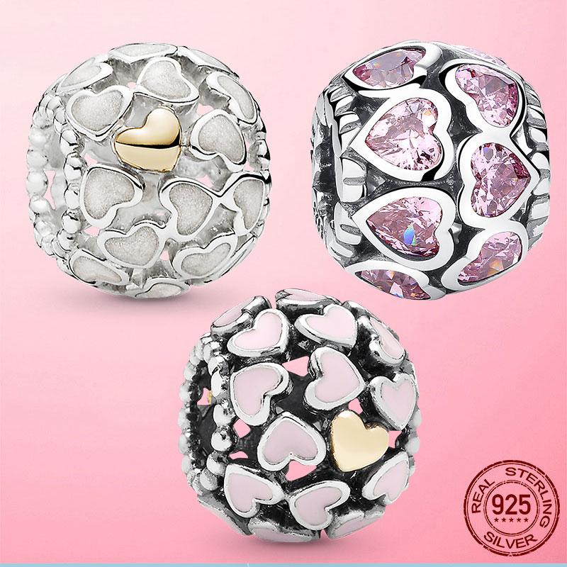 Romantic 925 Silver Heart To Heart Forever Love Charms Beads Fit Original Bracelet Bangle DIY Silver Jewelry