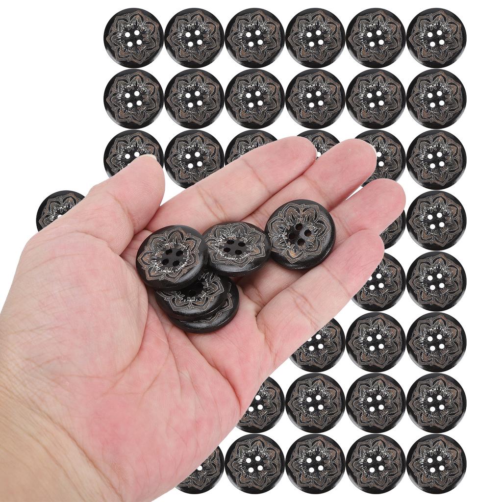 50 шт. Деревянные пуговицы 4 прорези резные цветы ручная работа круглые пуговицы швейные аксессуары