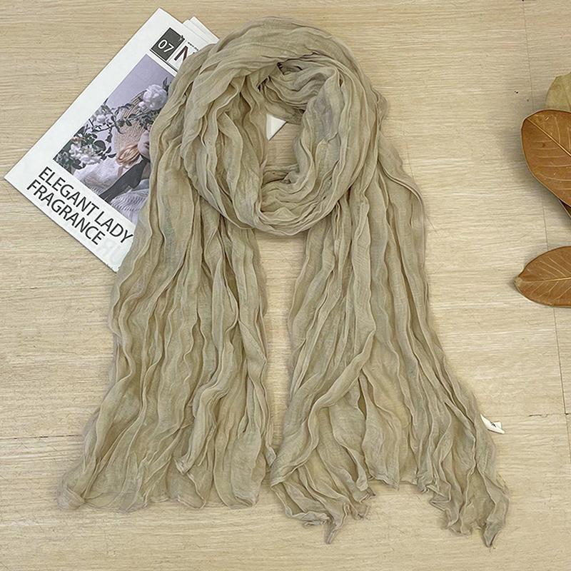 Хлопково-льняной женский шарф в корейском стиле, тонкий, однотонный, простой в сочетании, длинный, накидка на плечи, согревающий шею, шелковый шарф