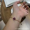 Buqi Latti Brushed Four Leaf Clover Natural White Fritillary Single Flower Bracelet Female Tiger Eye Bracelet Vintage Court