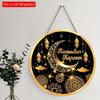 2D Flat 20*20cm 1pc Ramadan Kareem Golden Moon&Lantern Patterns Nice Islam Muslim Party Supplies, Suitable For Ceiling Hanging Round Wooden Ornament