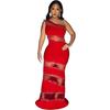 European and American solid color hot diamond sleeveless dress perspective slanted shoulder sexy hip skirt fashion banquet evening dress