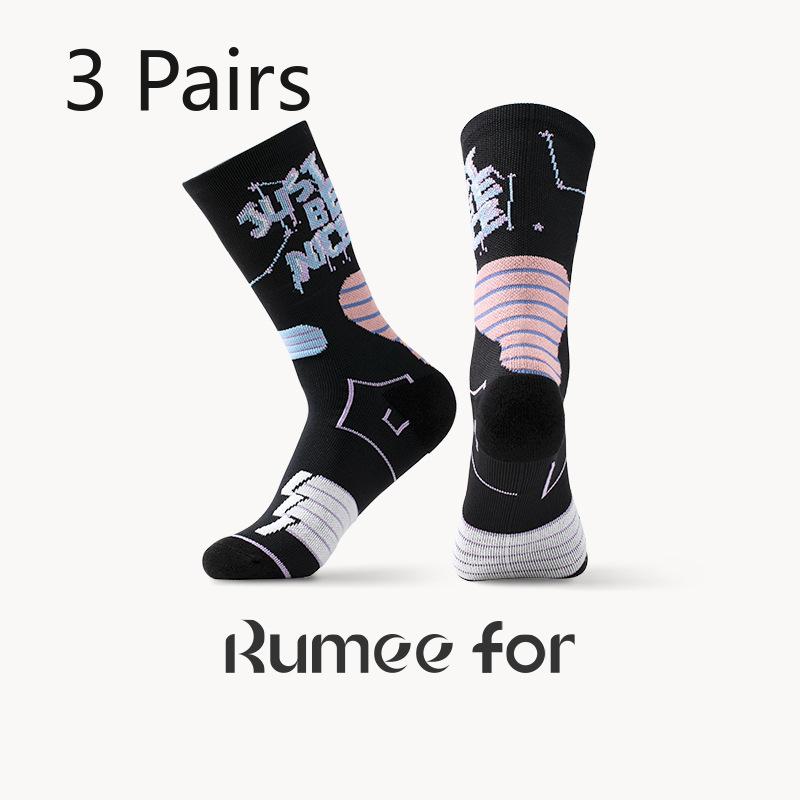 3 Pairs of Men's Spring and Autumn New Basketball Sports Thickened Breathable High Socks