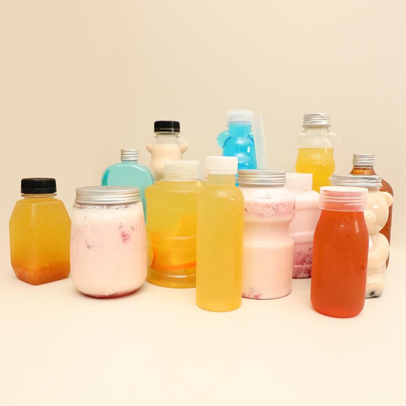 500ml Violent Bear Milk Tea Bottle Disposable PET Transparent Juice Bottle Cartoon Bear Portable Juice Yogurt Bear Bottle