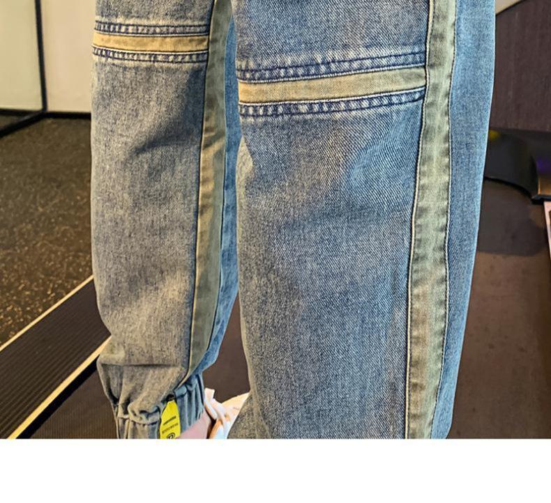 Мужские свободные прямые джинсы весна/осень 2024, модные повседневные брюки-шаровары длиной девять точек