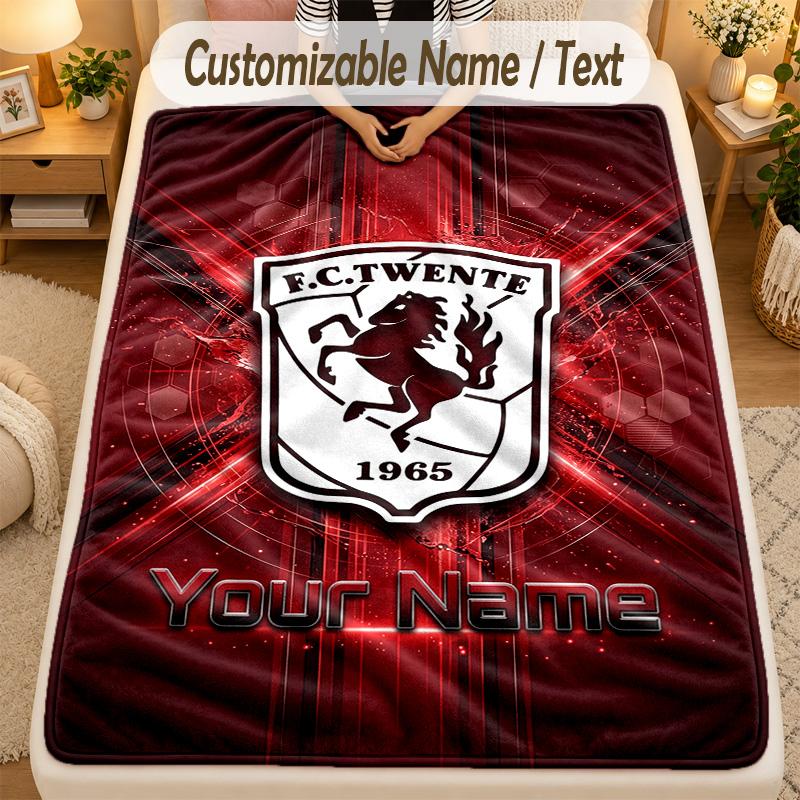 Flannel BlanketFC Twente Custom Name Text Personalized Soft Warm Throw Blanket Home Decor Gift