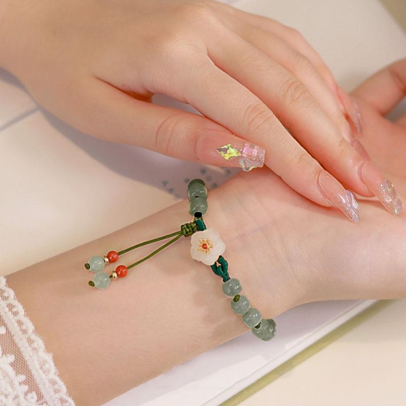 Браслеты из персикового нефрита для женщин и девочек, китайские старинные красные бусины агата, браслет с подвесками, плетеная ручная веревка, ювелирные изделия, подарок