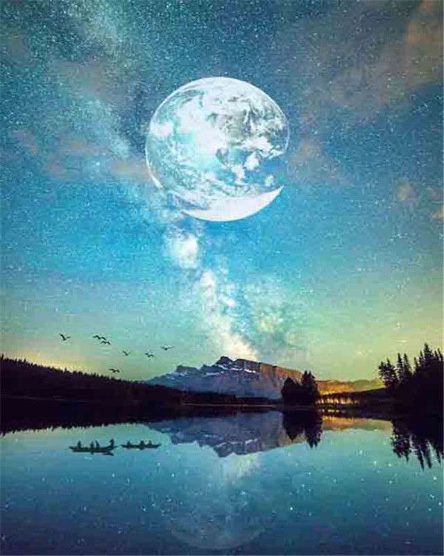 RUOPOTY DIY Painting By Numbers Moon Landscape Acrylic On Canvas Wall Art Picture By Numbers Seaside For Living Room