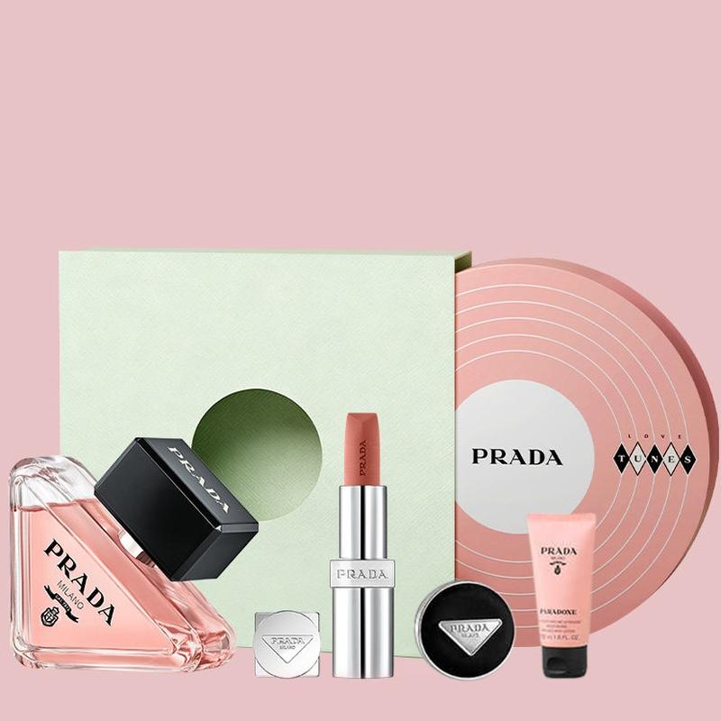 Prada Perfume set My Unpredictable Light Lipstick Matte Lipstick Gift Box Perfume 50ml+#101 Nude Brown+Mini Air Cushion#LN10+Moisturizing Lotion 50ml