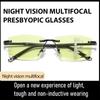 Men Women Vintage Night Vision Presbyopia Fashion HD Progressive Reading Glasses Frameless Cut Far Sight Eyewear +1.0+1.5+4.0