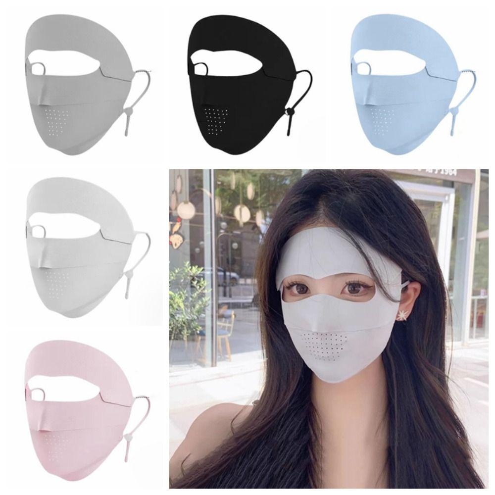 Neck Protection Sunscreen Mask Solid Color Ice Silk Mask Detachable Womne Face Shield  Summer