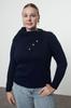 Women's Fashionable Stylish Plus Size Sweater Navy Blue Wide Turtleneck Buttoned Knitwear Sweater