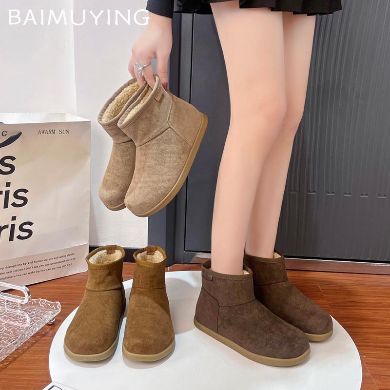 Женские зимние ботильоны на плоской подошве, замшевые короткие плюшевые дизайнерские хлопковые туфли для женщин 2025 года, тренд, зимние теплые повседневные удобные ботинки для женщин