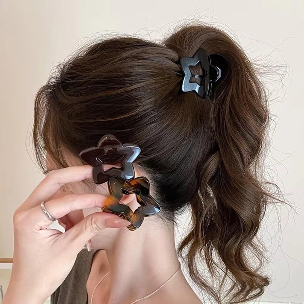 Plastic Star Hair Claw Clip Hollow Hair Accessories Vintage Coffee Hairpin For Women Girls
