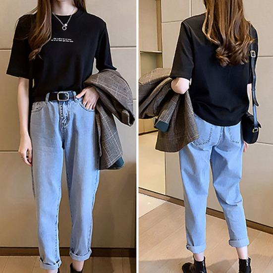 Женская футболка с однотонным буквенным принтом, свободная шея, короткие рукава