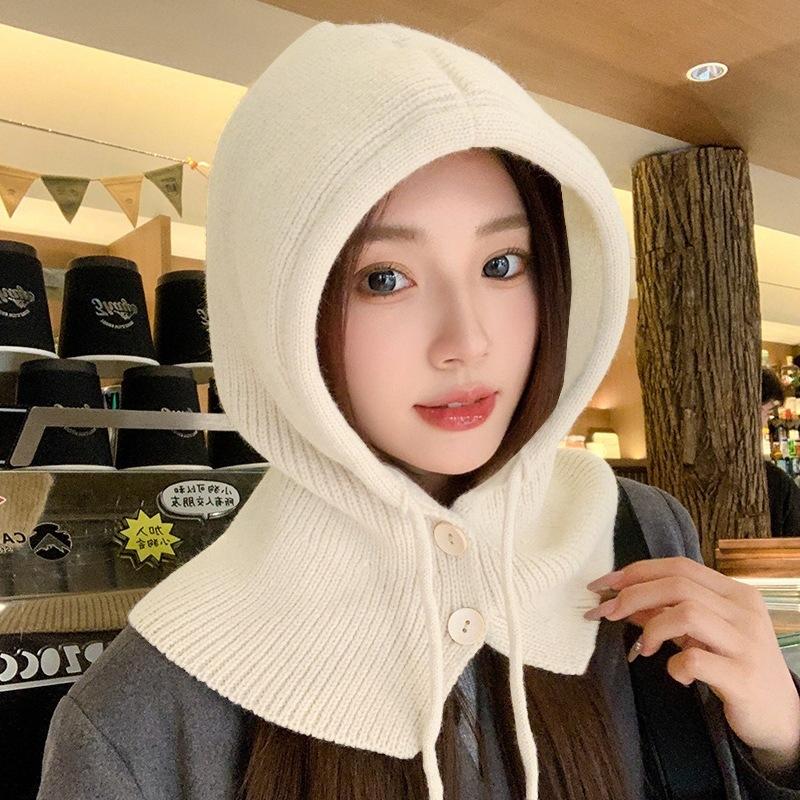 Korean Style Shawl Knitted Hat for Women Fashionable and Stylish Adjustable Autumn and Winter Simple Warm and Ear Protecting Fake Collar Raffia Hat