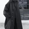 Spring Autumn Long Oversized Black Trench Coat with Hood  Windbreaker Jacket Dark Design Sense for Women
