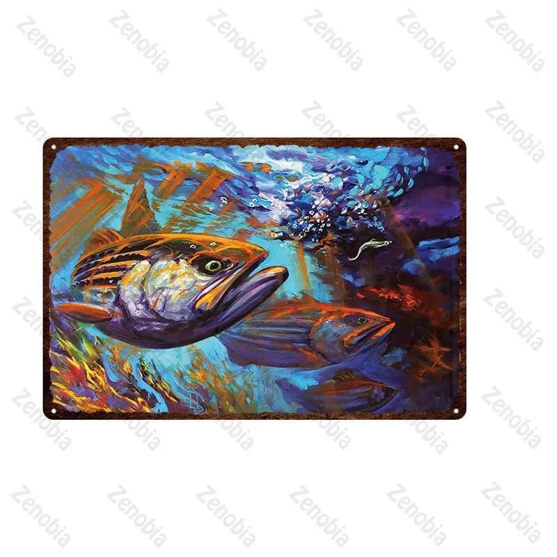 Винтажная жестяная табличка Gone Fish Планшетка Деревенский металлический настенный декор с собаками и рыбами для фермерского дома, пруда для рыбалки, бара, паба, домашнего декора