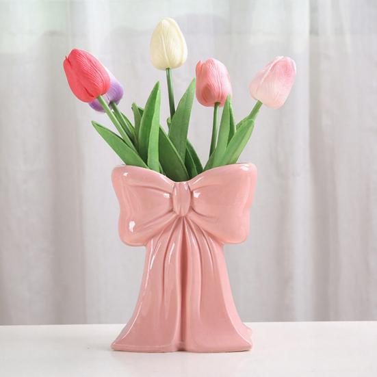 Керамическая ваза Yousheng с акцентом в виде банта Розовая Белая Бант/Сумка/Букет Цветочная ваза для гостиной Обеденной полки Стола Настольный декор