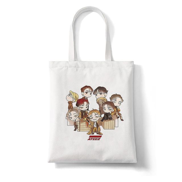 Сумка-шоппер Корея Ulzzang ATEEZ Kpop Комбинация хип-хоп с хипстерским принтом Сумки для покупок Эко-холщовая сумка-тоут для фанатов Pacakge Hand Bag