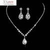 Роскошный кубический цирконий каплевидный ожерелье серьги комплект невесты подружки невесты свадебный комплект ювелирных изделий подарки для женщин