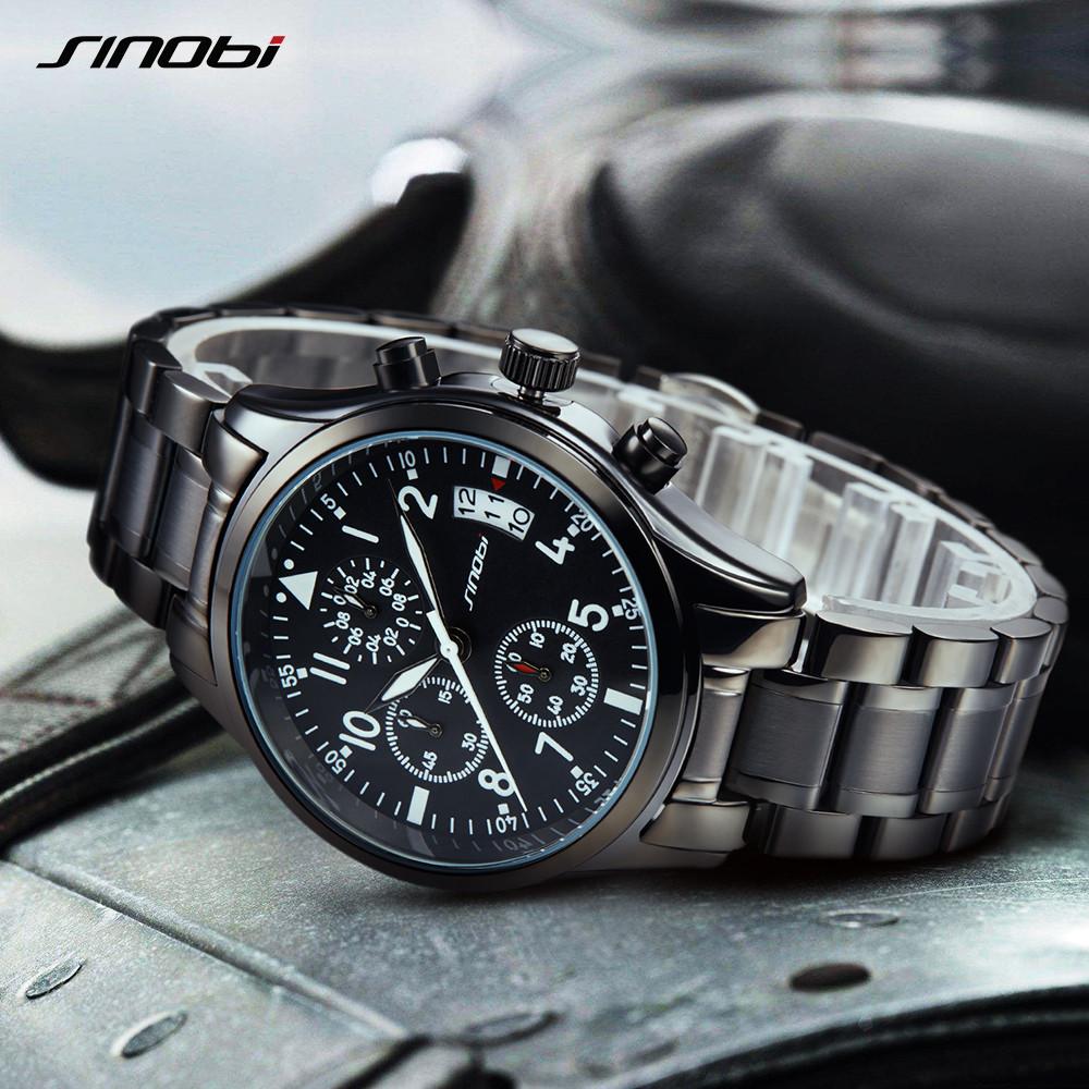SINOBI Высокое качество пилот мужские наручные часы с хронографом водонепроницаемые роскошные брендовые часы из нержавеющей стали для дайвера мужские Женевские кварцевые часы