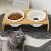 Cat Bowl Bamboo Ceramic Cat Bowl Double Bowl Cat Food Bowl Cat Bowl Dog Bowl Cat Rice Bowl Water Bowl Cat Bowl Rack Pet Dining Table