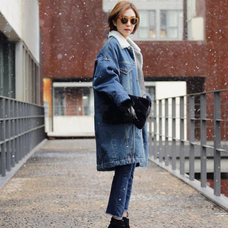Теплая зимняя джинсовая куртка женская мода осень подкладка джинсы длинное пальто женские куртки-бомберы джинсовая куртка