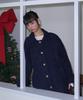 Opening Sunshine Boucle Raglan Single Wool Long Coat_Navy