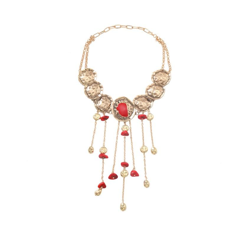 Boho Tassel Pendant Necklace Women Zinc Alloy Geometric Statement Chain Daily Wear Fashion Locket Collarbone Jewelry