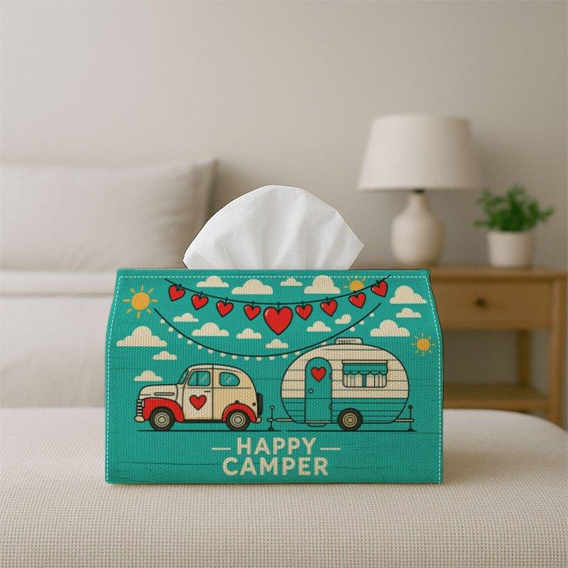 1pc Tissue Box, 2D Flat, Printed on Both Sides, 1pc Vintage Camper Van-Style Tissue Box with Storage Function- Leak-Proof And Easy-to-Clean Lid Design