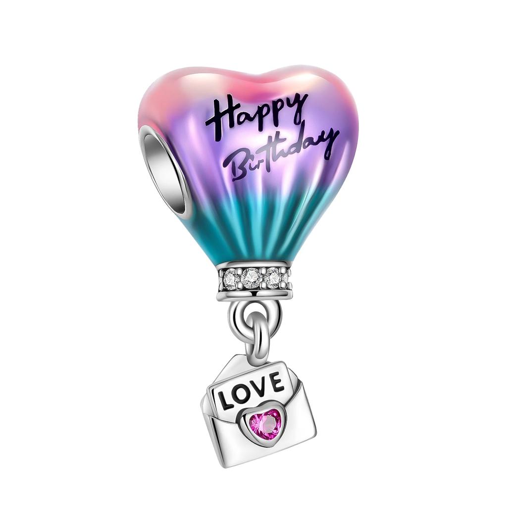 Original Copper Air Balloon Happy Birthday Love Couples Pendants Fit Bracelets Diy Jewelry Lover Friend Gift