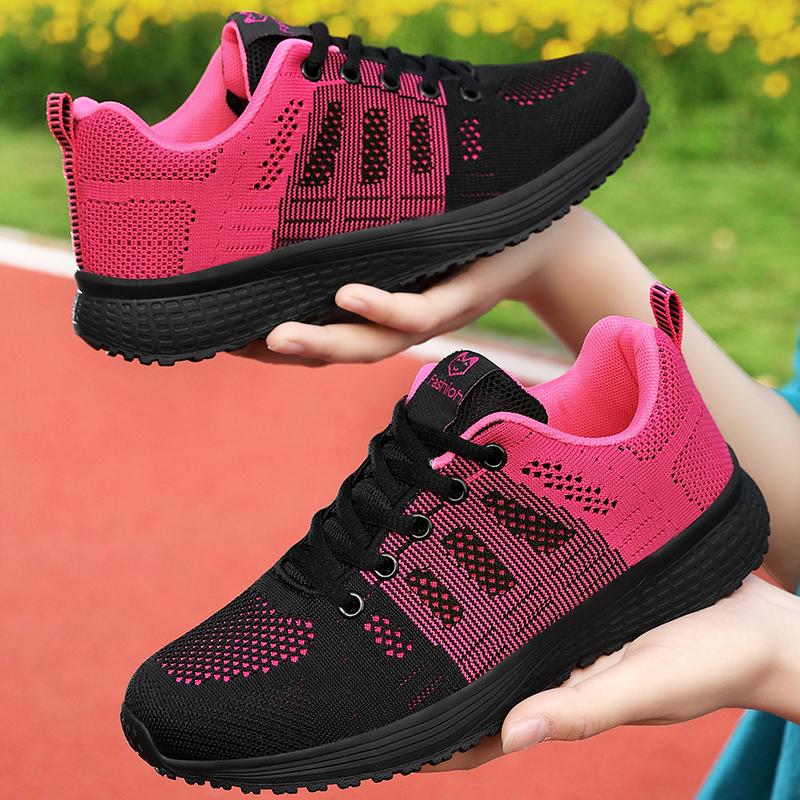 Women Casual Shoes Breathable Walking Mesh Lace Up Flat Shoes Sneakers Women Tenis Feminino Pink Black White