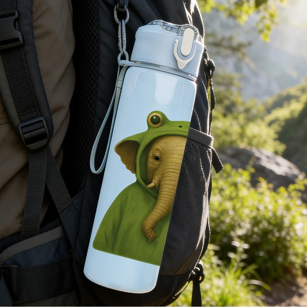 1PC Green Elephant Onesie Cartoon 750ml Color Plastic Sports Water Bottle Leakproof Flip Straw Lid Suitable for Sports Office Home Use