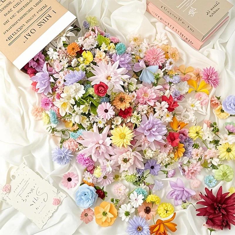 30/40/50Pcs Fishing Line Bohemian Style Artificial Flowers Floating Petals Water Falls Set Random Pink Flowers Pink DIY Pendants
