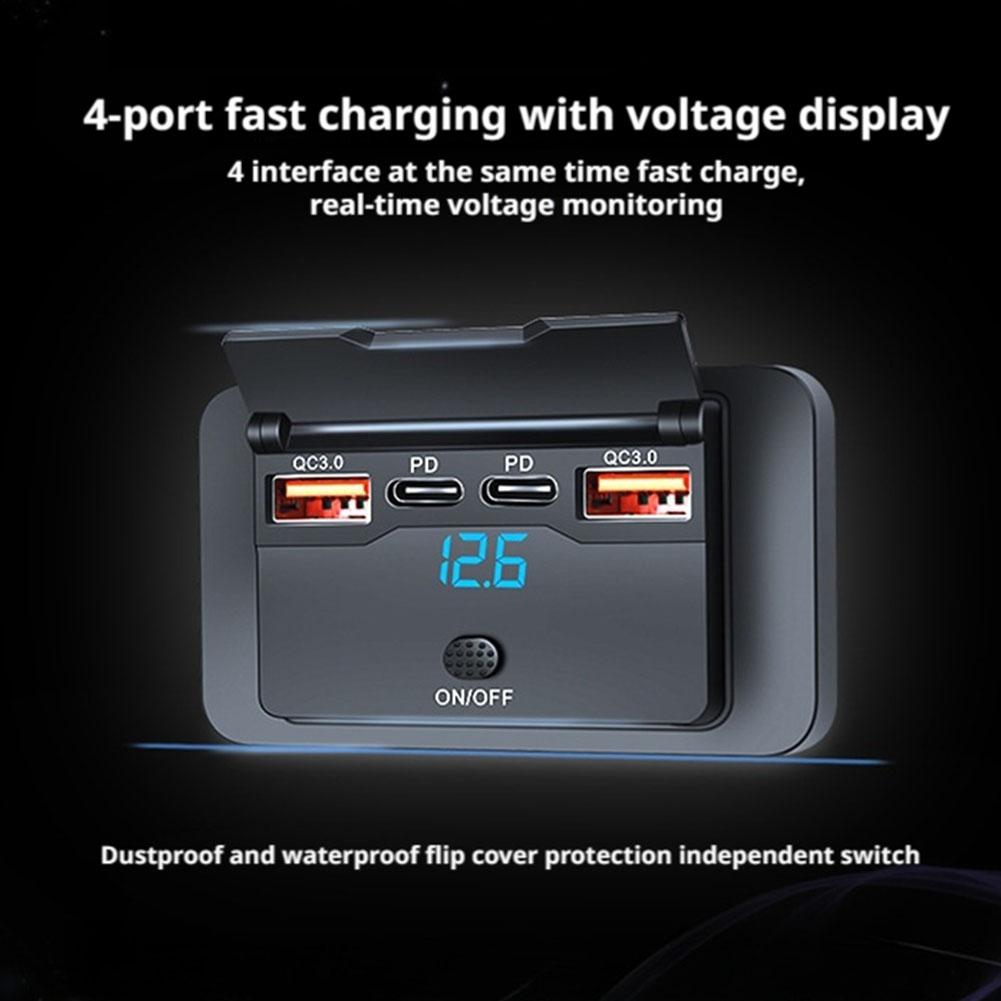 12-24В 4-портовый автомобильный USB-адаптер-розетка 108 Вт USB-C панель розетки настенный монтаж со светодиодным вольтметром для автобуса, дома на колесах, лодки, автомобиля, грузовика